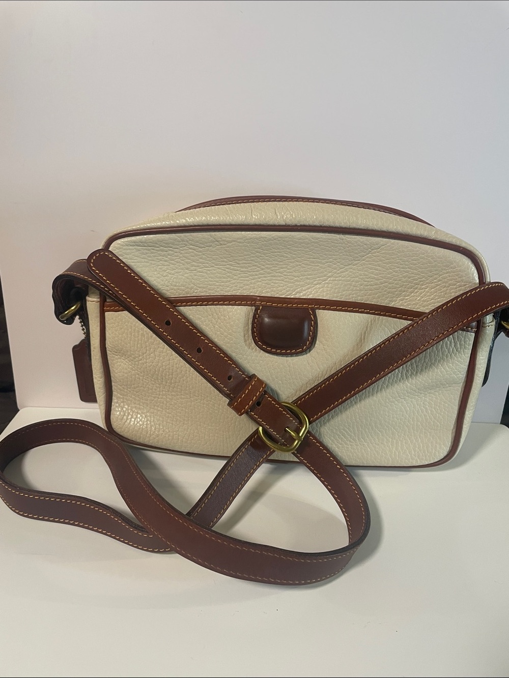 COACH Leather Crossbody Bag in Cream & Brown Made in the USA
